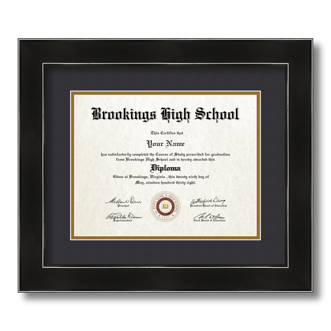 ArtToFrames 8.5x11 inch Diploma Frame - Framed with Black and Gold Mats, Comes with Regular Glass and Sawtooth Hanger for Wall Hanging (D-8.5x11)
